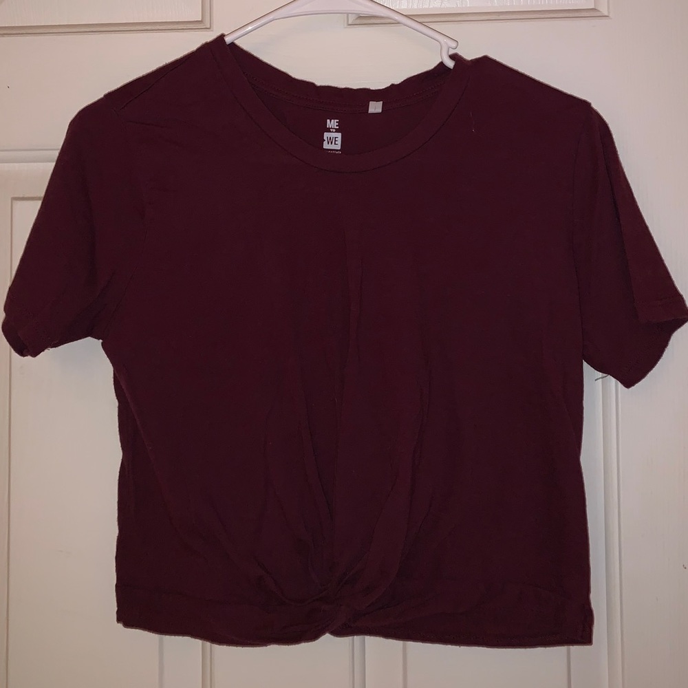 Maroon Short Sleeve Tee with Tie Detail